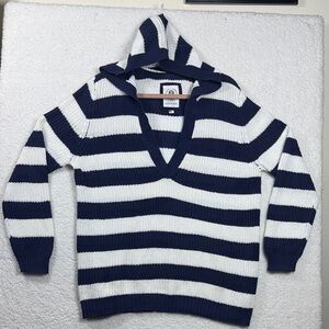 (C3)Merona VINTAGE chunky knit sweater with navy and white striped hood,size XXL